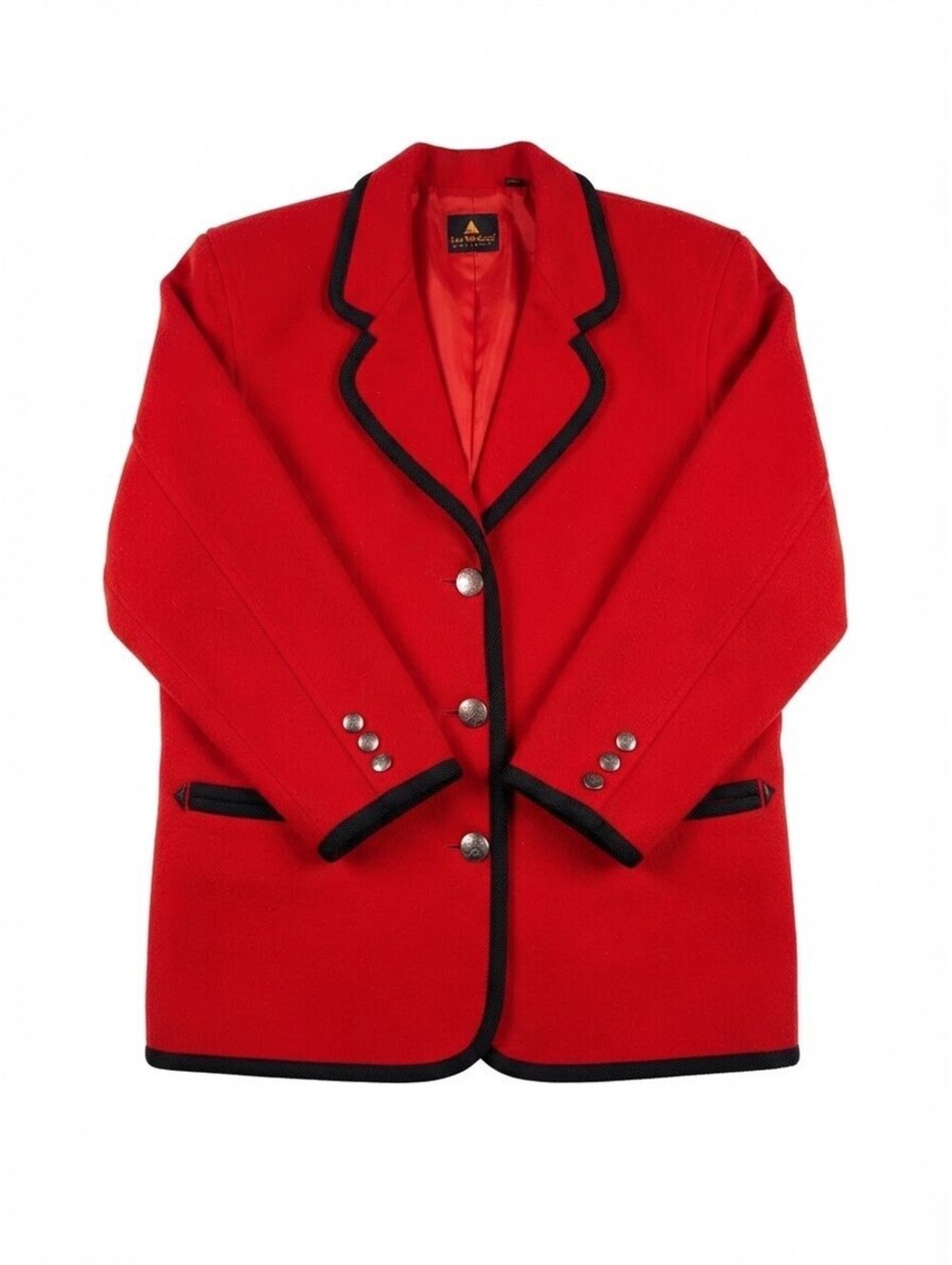 Lizsport Petites Red Wool Blend Blazer Jacket Navy Trim Size S